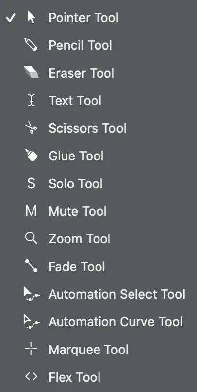 Seletor de ferramentas de edição do Logic Pro