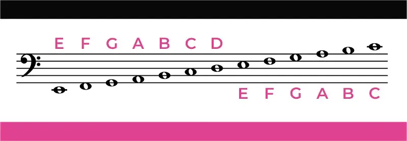 Bass clef photo with note names