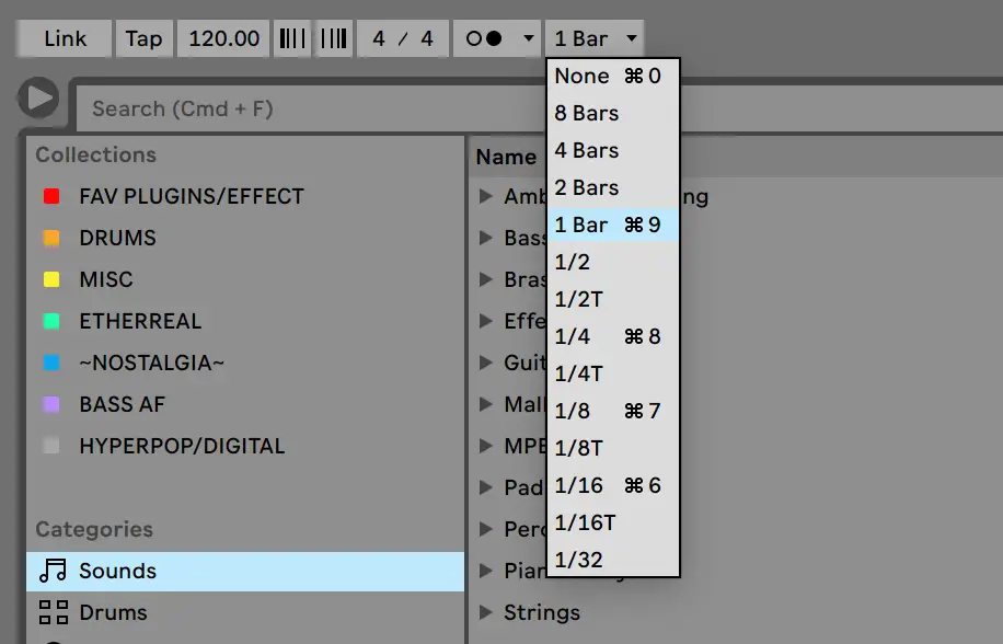 change tempo count-in with Ableton's dropdown