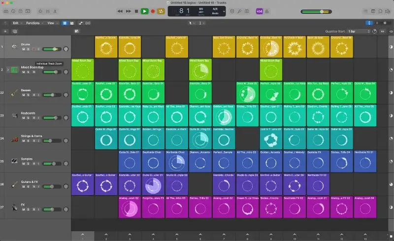 Сітка живих циклів у Logic Pro X.