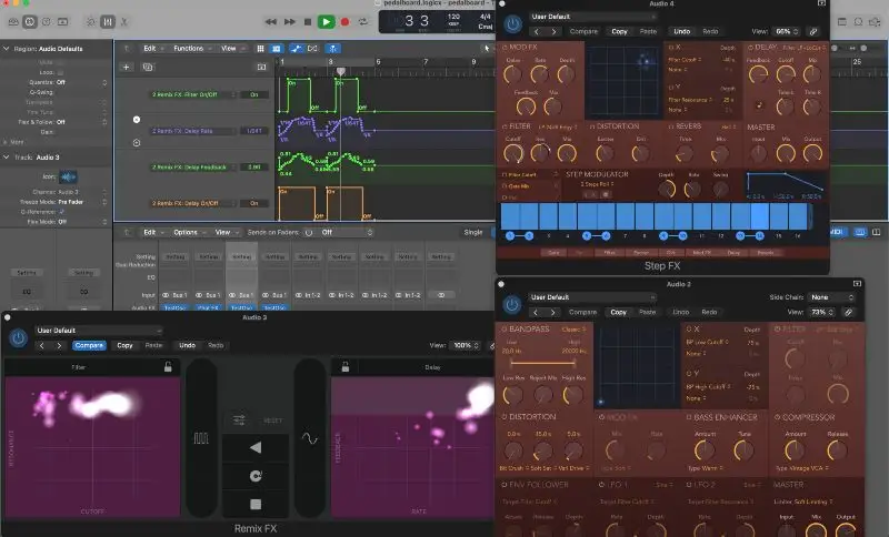 Logic Pro X і деякі з його нових плагінів Multi Effects, Phat FX, Remix FX і Step FX.