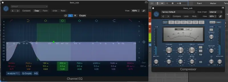 Еквалайзер і компресор зі стокового каналу Logic Pro X.