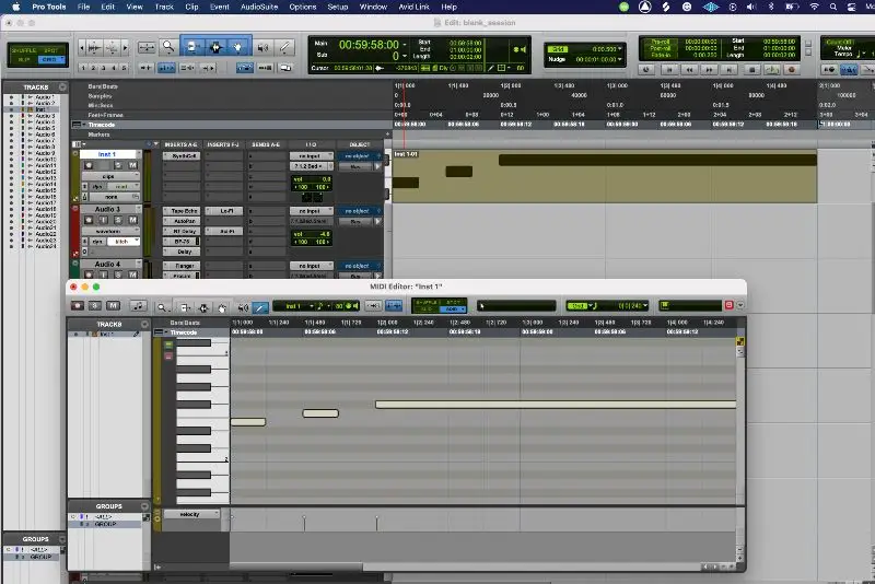 La finestra di editing MIDI fluttuante di Pro Tools