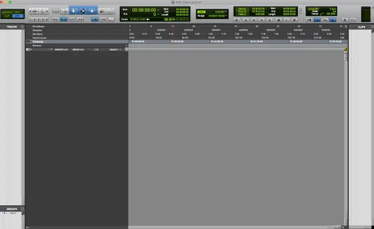 Blank Pro Tools session view
