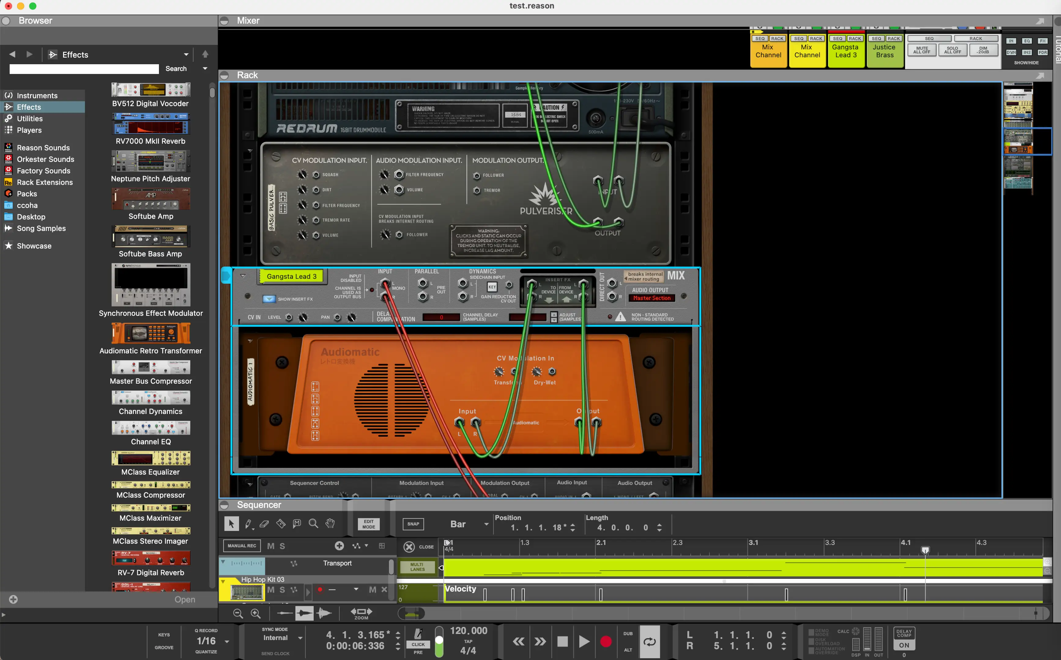 Reason modular patch view with small arrange view at the bottom.