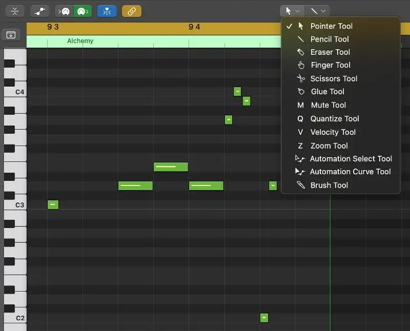 El conjunto de herramientas MIDI de Logic para ayudar a la edición