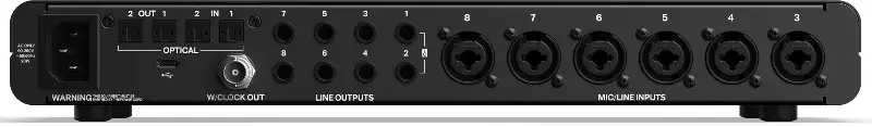Bagian belakang Antarmuka Audio USB Audient Evo 16