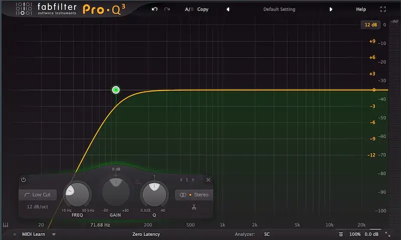 Hochpassfilter im Equalizer