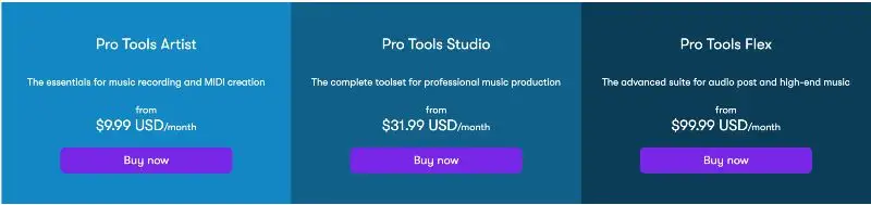 3 niveaux d'abonnement à Pro Tools