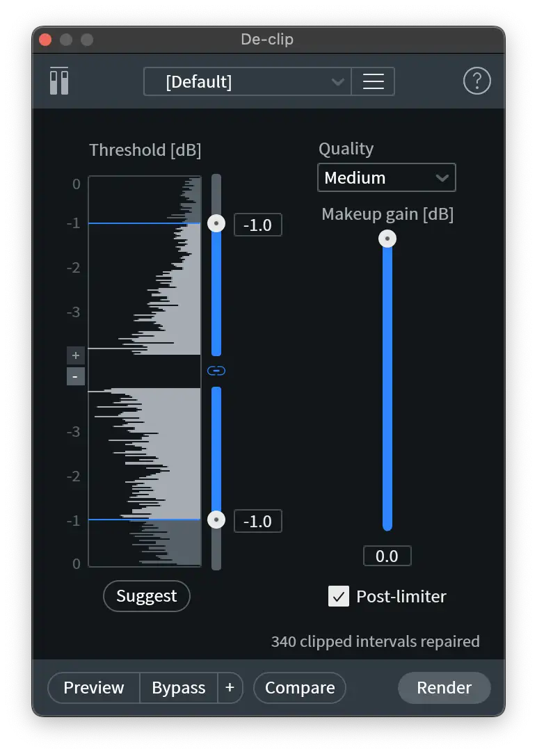 Izotope's De-clip module in actie
