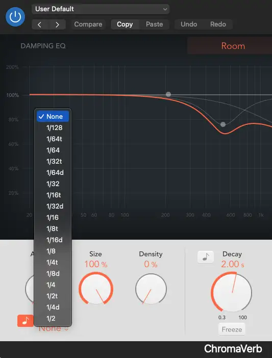 Logic's ChromaVerb will let you set pre-delay times based on your project tempo
