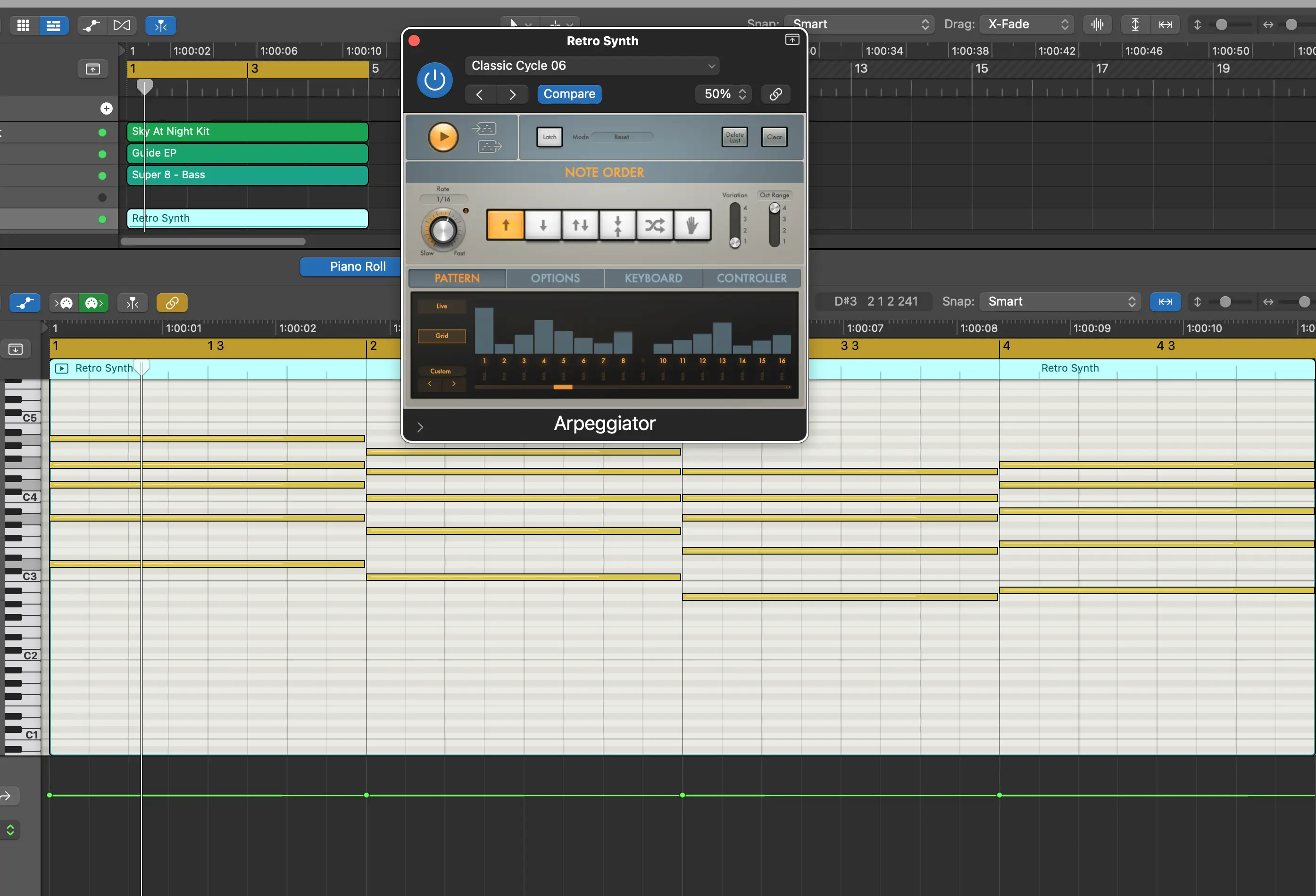 Retro-Synthesizer mit verschiedenen Akkord-Voicings