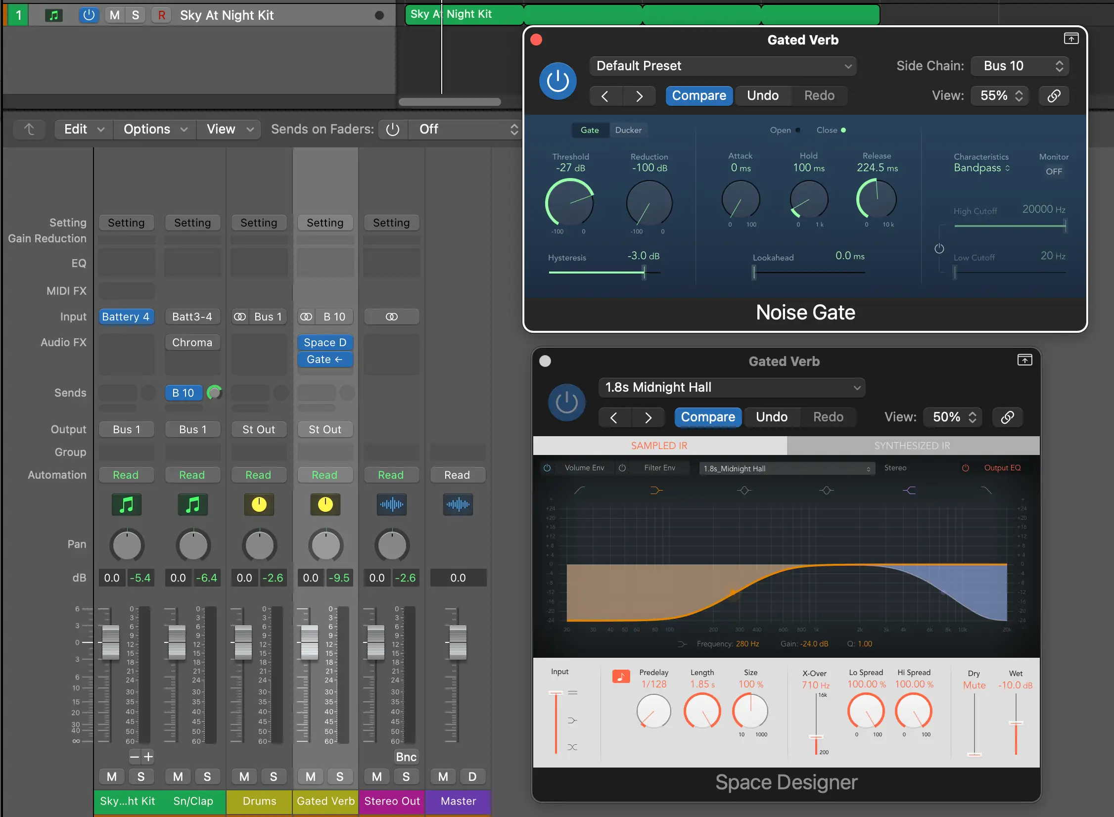 Hinzufügen eines Gated Reverbs