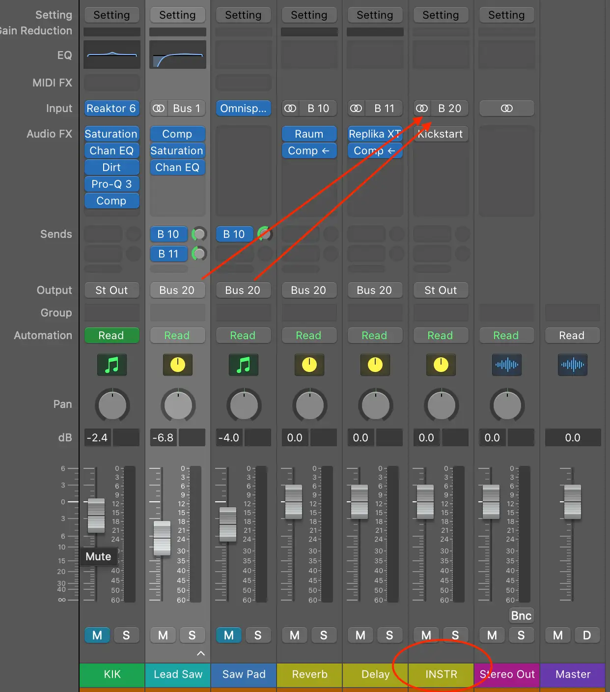 Sidechaining von Synthesizern an einen Instrumentenbus
