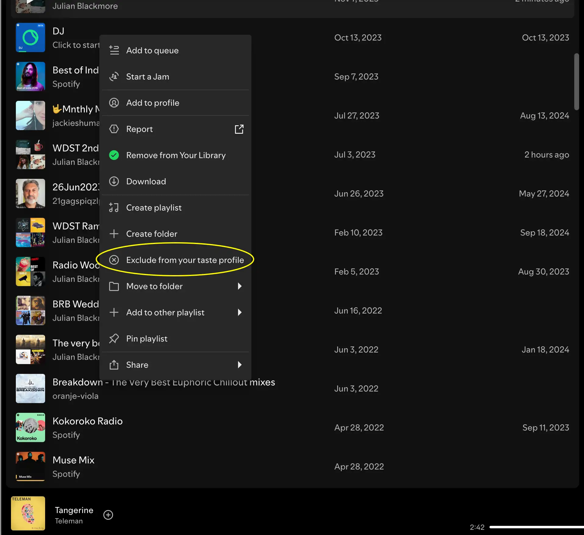 Exclude genres or albums from your taste profile to prevent Celine Dion rearing her Canadian head