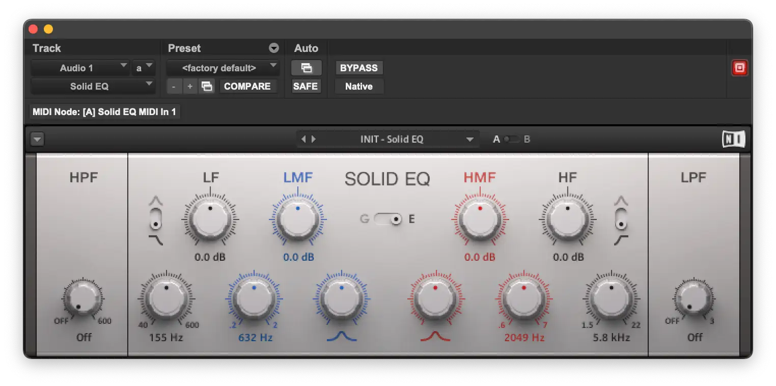 Το Solid EQ της Native Instruments διαθέτει τόσο παραμετρικά όσο και ημιπαραμετρικά χειριστήρια