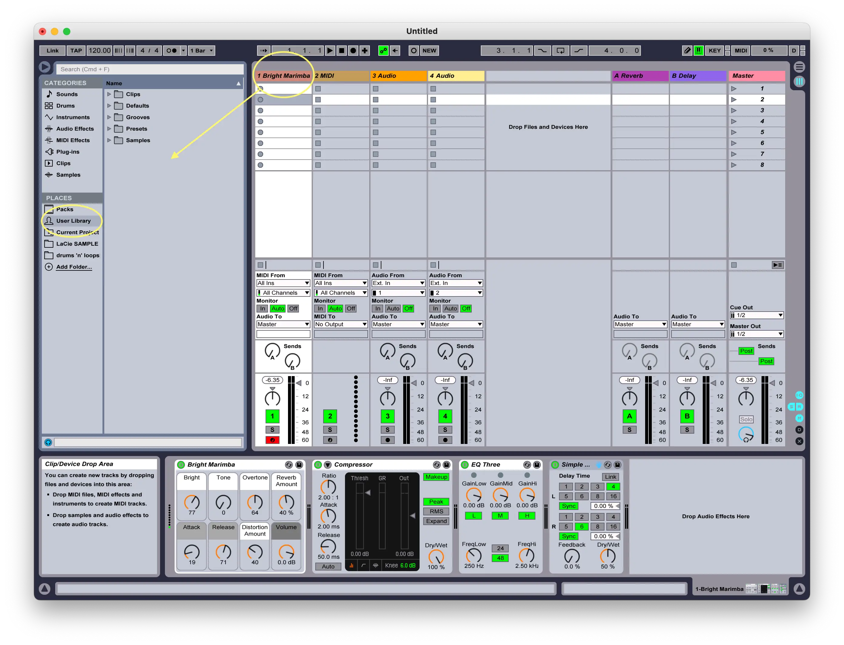 Az Ableton Live megkönnyíti az egyéni csatornasávok létrehozását az ének felvételéhez vagy a keverésen való munkához.