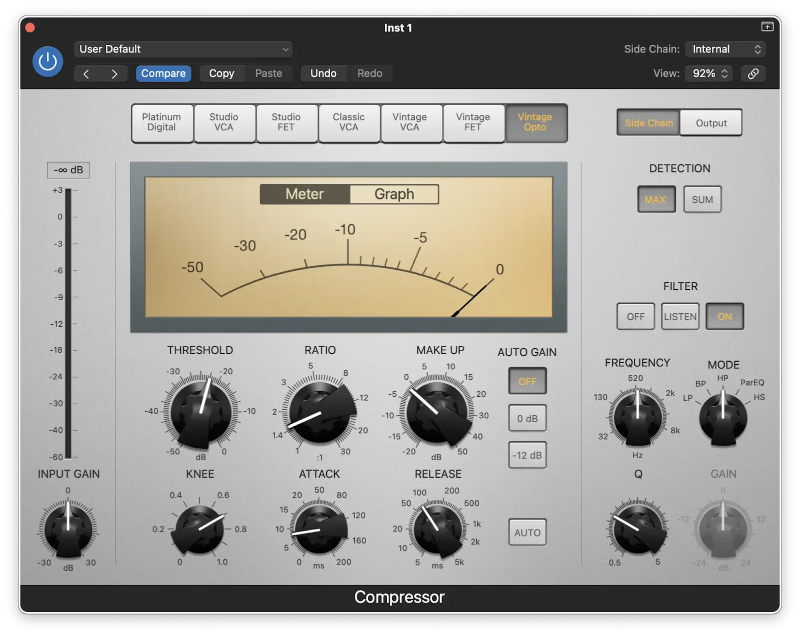 O compressor de fábrica do Logic tem uma função de cadeia lateral interna