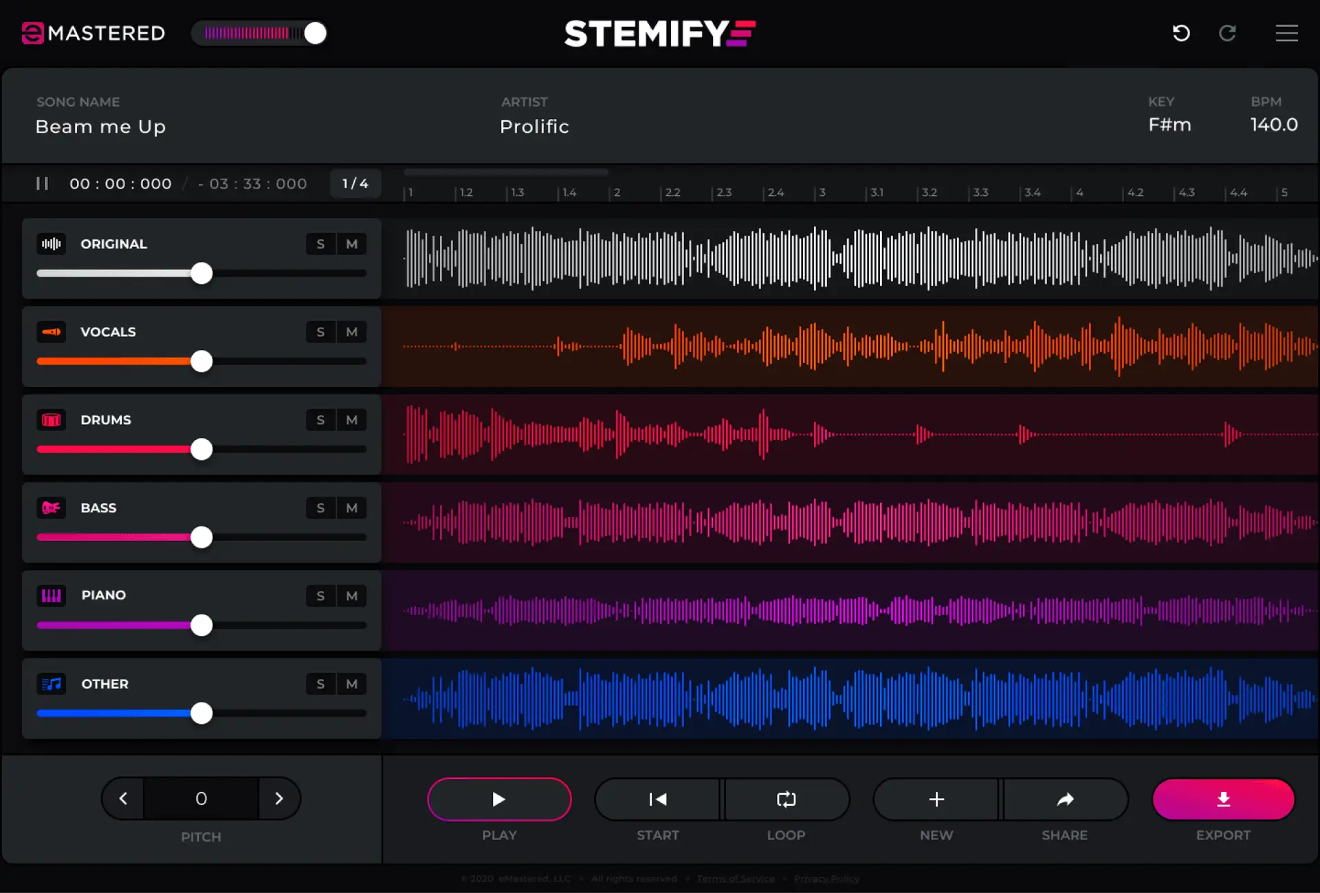 Een audiobestand wordt opgesplitst per instrumentgroep