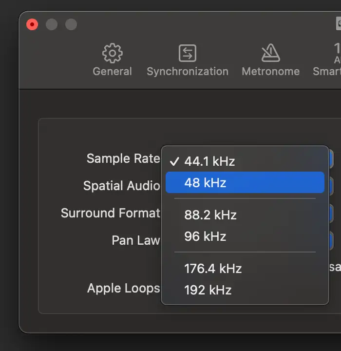 Samplefrequenties kiezen in Logic Pro